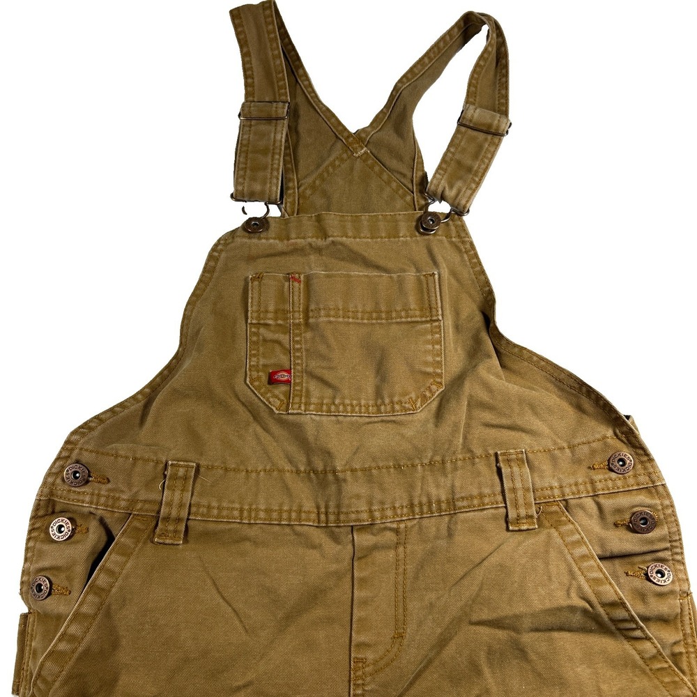 Dickies Overalls Mens Small Brown Canvas Bib Workwear Pockets 30 Inseam Utility